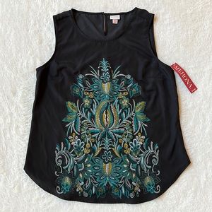 NEW Merona Black Tank with Floral Design